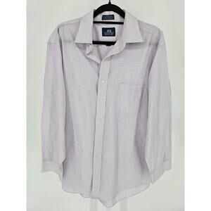 Stafford Mens Sz 17.5 34/35 Long Sleeve Button Up Dress Shirt Pastel Pink Blue